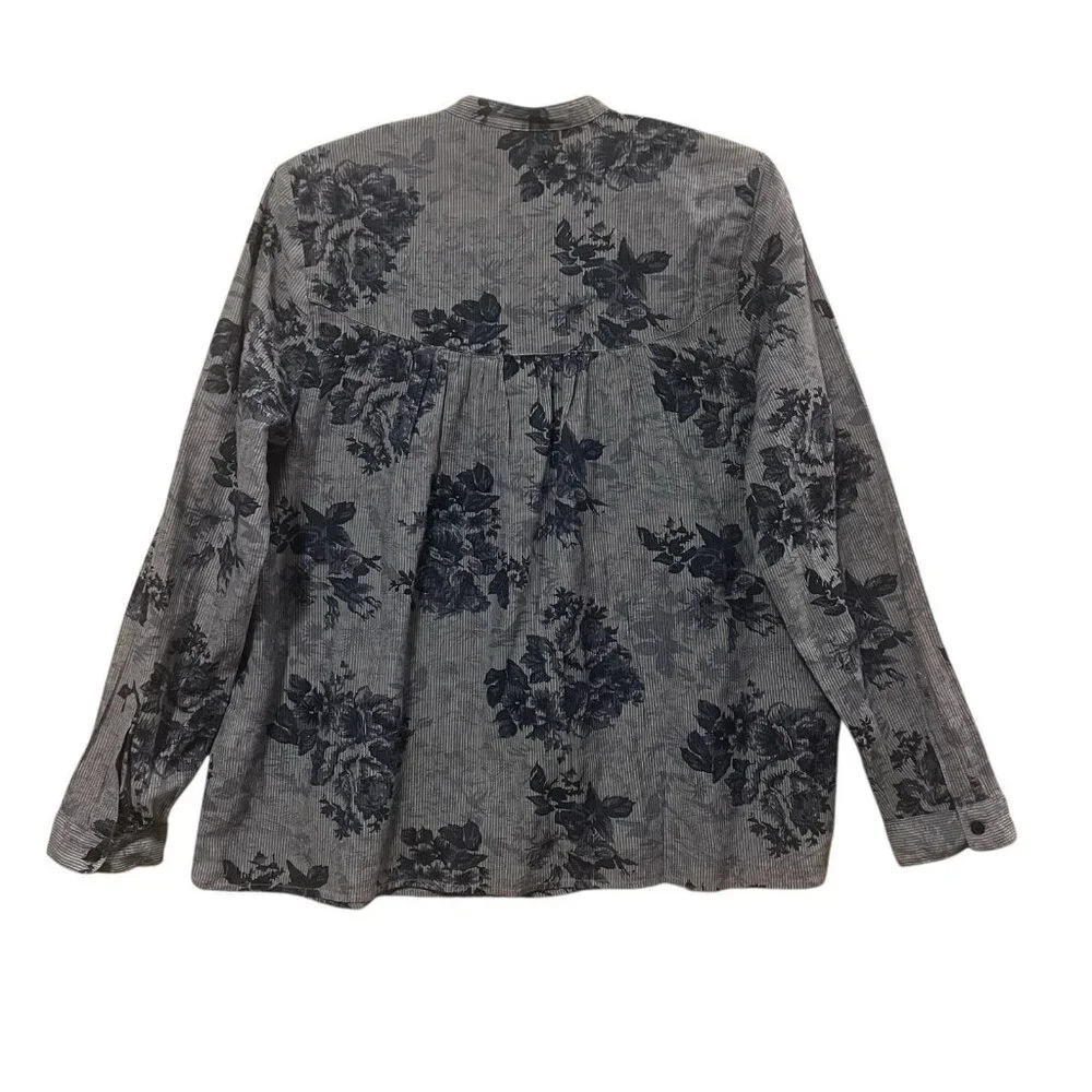Lucky Brand Top Women’s Shirt Striped Floral Size Médium Blue Cotton Casual Boho - Picture 2 of 9